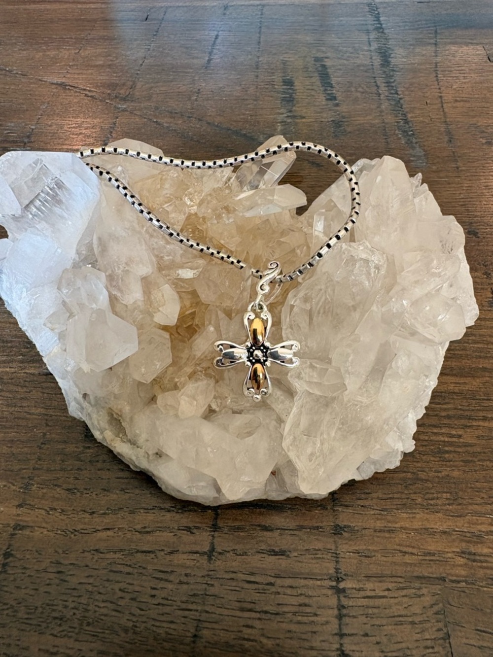 Vintage ?Brighton Silver Cross Pendant Necklace with gold tone accents. 18”